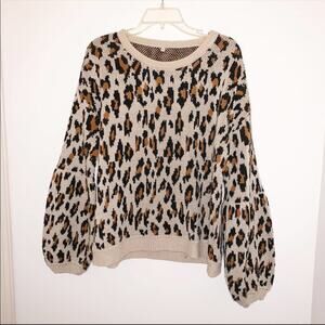 Cheetah Knit Balloon Sleeve Sweater